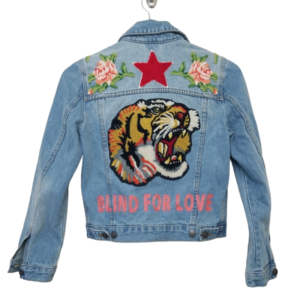 Gucci Blind For Love Tiger Embroidered Denim Jacket